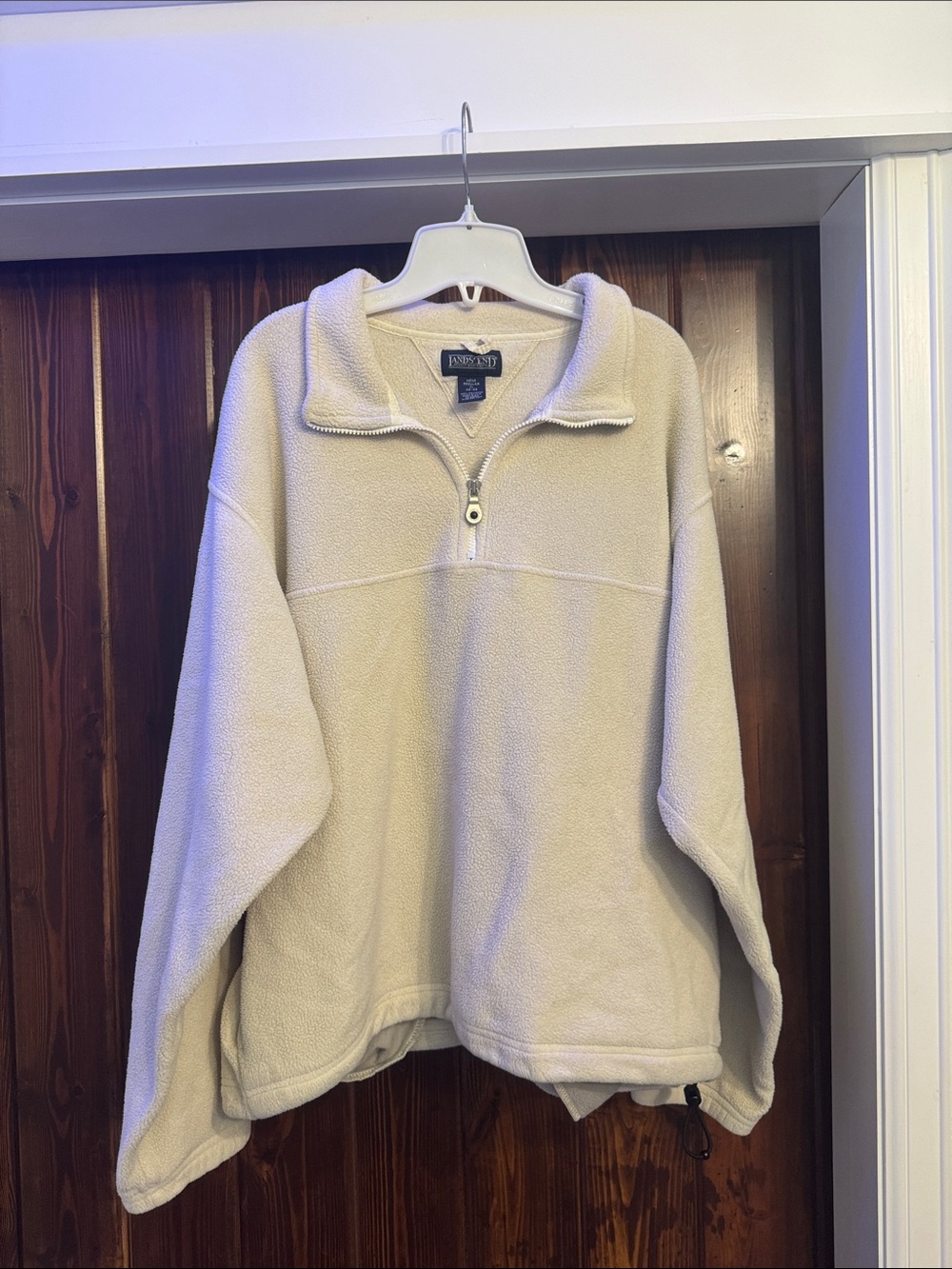 Lands' End Men’s Cream Zip-Neck Fleece Pullover